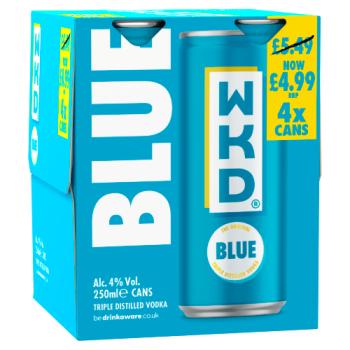 WKD Blue Triple Distilled Vodka 4 x 250ml