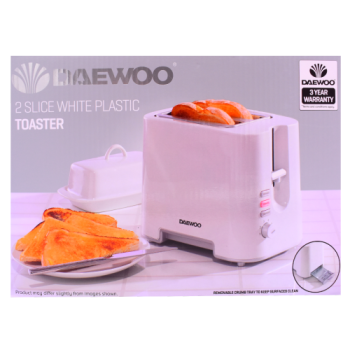 Daewoo 2 Slice White Plastic Toaster 