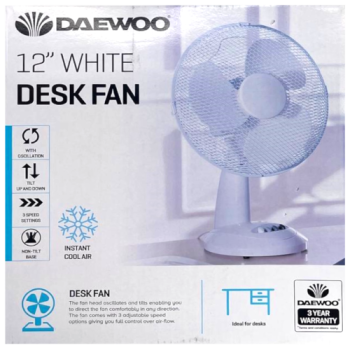 Daewoo 12in White Desk Fan 