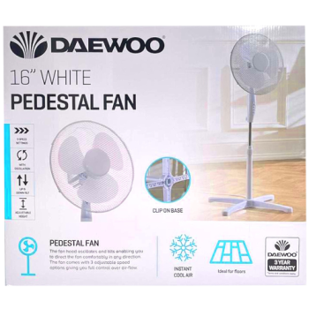 Daewoo 16in White Pedestal Fan 