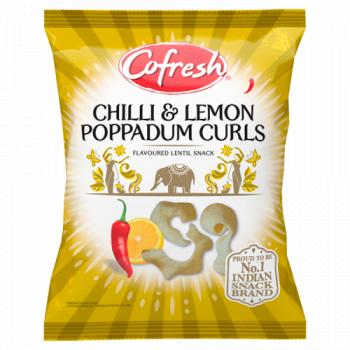 Cofresh Chilli & Lemon Poppadum Curls Flavoured Lentil Snack 80g