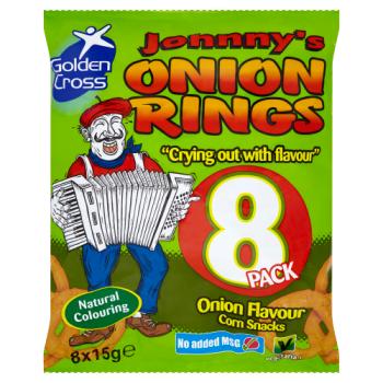 Golden Cross Johnny's Onion Rings Onion Flavour Maize Snacks 8 x 15g