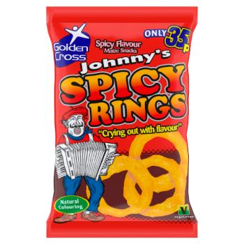 Golden Cross Johnny's Spicy Rings Spicy Flavour Maize Snacks 22g