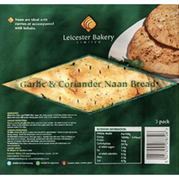Leicester Bakery Garlic & Corriander Naan Bread 3pk 