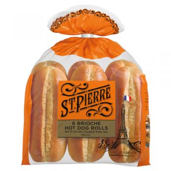 St Pierre 6 Brioche Hot Dog Rolls Pre-Cut