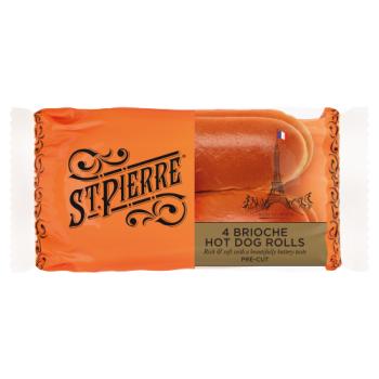 St Pierre 4 Brioche Hot Dog Rolls Pre-Cut
