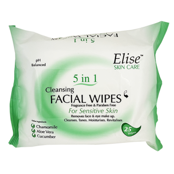 Elise Skin Care 5 in 1 Cleansing Facial Wipes Sensitive 25pk 