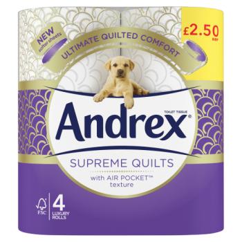 Andrex Supreme Quilts, Quilted Toilet Roll, 4 Rolls RRP £2.50