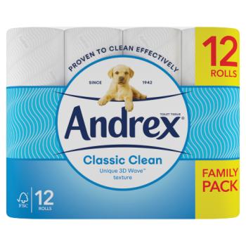 Andrex Classic Clean Toilet Roll, 12 Rolls 190sc