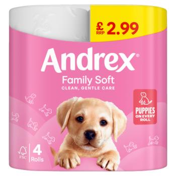 Andrex Family Soft Toilet Tissue Standard Rolls, 4 Rolls, 170 sheets