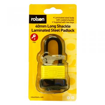 Rolson 40mm Long Shackle Laminated Steel Padlock