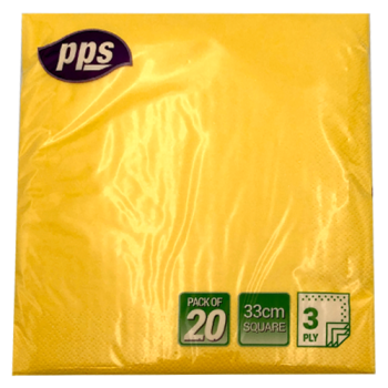 PPS 33cm Yellow Square Napkins 3 Ply 20pk 