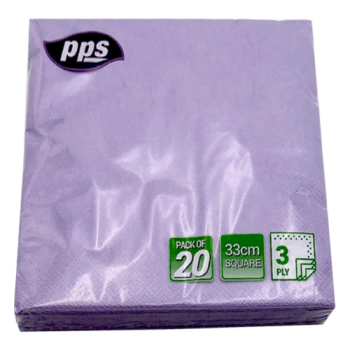 PPS 33cm Purple Square Napkins 3 Ply 20pk 