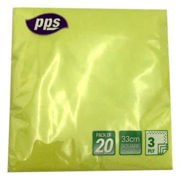 PPS 33cm Lime Square Napkins 3 Ply 20pk 
