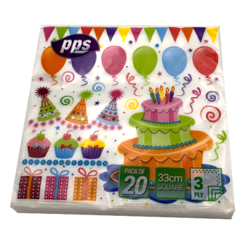 PPS 33cm Party Square Napkins 3 Ply 20pk