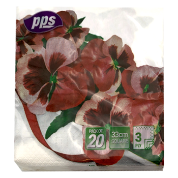 PPS 33cm Pink & White Flower Square Napkins 3 Ply 20pk 