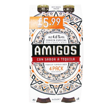Amigos Tequila Flavour Beer 4 x 330ml PM £5.99 