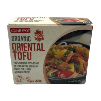 Clearspot Organic Oriental Tofu, 100% Organic Soya Beans with Sweet Chilli & Aromatic Spices 225g