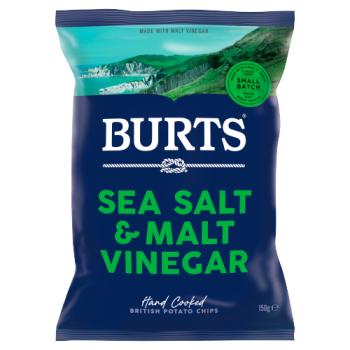 Burts Sea Salt & Malt Vinegar Hand Cooked British Potato Chips 150g