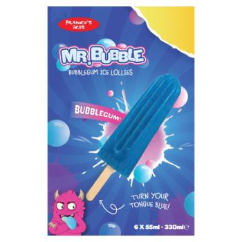 Franco's Ices Mr. Bubble Bubblegum Ice Lollies 6 x 55ml (330ml)