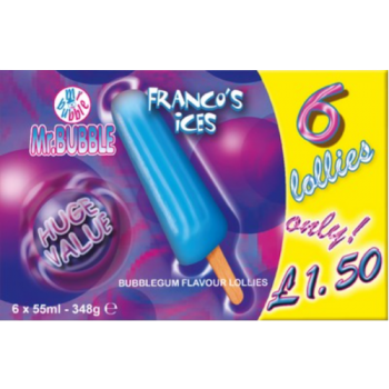 Franco's Ices, Mr Bubble Bubblegum Flavour Lollies 6pk PM £1.50  