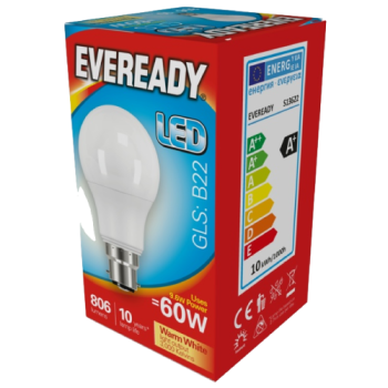 Eveready LED Warm White GLS B22 60W Light Bulb 1s 