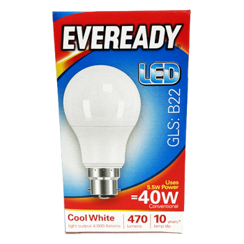 Eveready LED Cool White GLS B22 40W Light Bulb 1pk 
