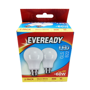 Eveready LED Warm White GLS B22 60W Light Bulb 2pk 