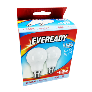 Eveready LED Daylight GLS B22 60W Light Bulb 2pk 