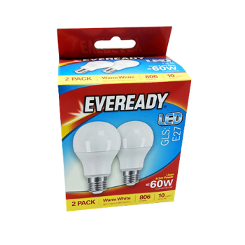 Eveready LED Warm White GLS E27 60W Light Bulb 2pk 