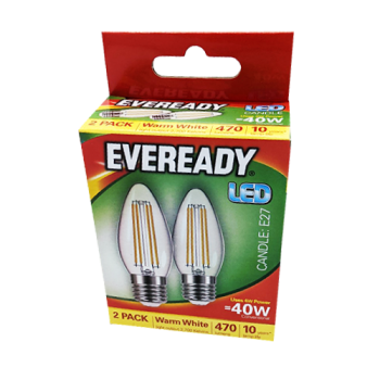 Eveready LED Warm White Candle E27 40W Light Bulb 2pk 