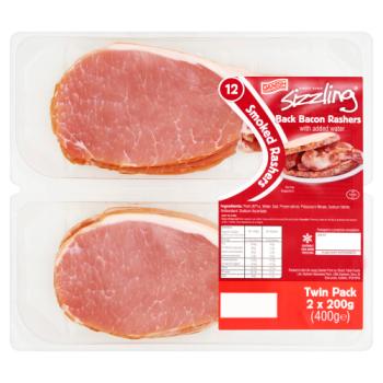 Direct Table Danish Sizzling Back Bacon Smoked Rashers 2 x 200g (400g)
