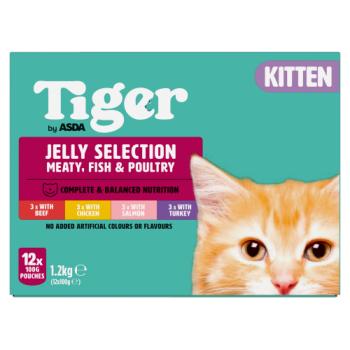 Asda Tiger Jelly Selection Meat, Fish & Poultry Kitten 12 x 100g (1.2kg)