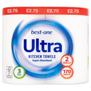 Best-One Ultra Kitchen Towels 3 Ply 170 Sheets 2 Rolls