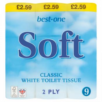 best-one 9 Soft Classic White Toilet Tissue 2 Ply
