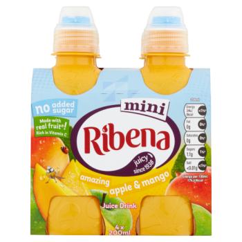 Ribena Mini No Added Sugar Amazing Apple & Mango Juice Drink 4 x 200ml