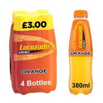 Lucozade Energy Drink Orange 4x380ml PMP £3.00