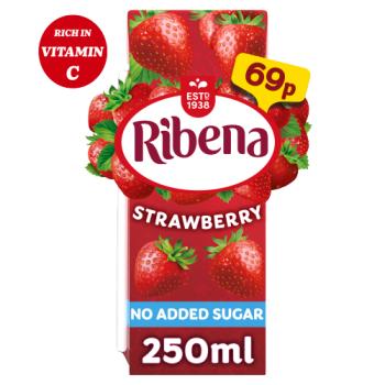 Ribena Strawberry Not Added Sugar Juice Drink 250ml PMP 69p