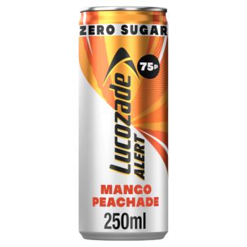 Lucozade Alert  Zero Mango & Peach Caffeine Energy Drink 250ml PMP 75p