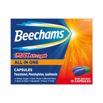 Beechams Max Strength Capsules, Cold & Flu Relief with Paracetamol, 16s
