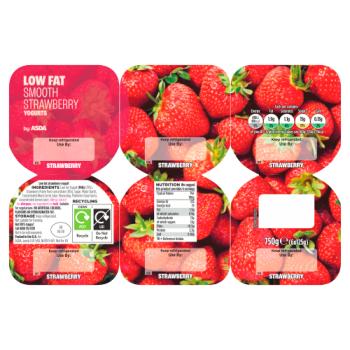 Asda Smooth Strawberry Yogurts 6 x 125g (750g)