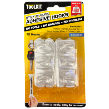 TuuLKIT Stick 'n' Click Adhesive Hooks 12pk 