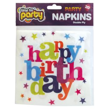 Time to Party 20 Birthday Party Napkins Double Ply