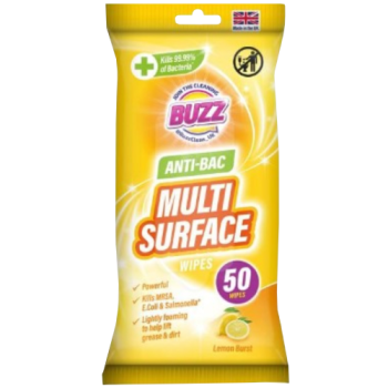 Buzz Anti-Bac Multi Surface Wipes Lemon Burst 50pk 