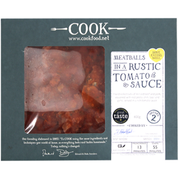Cook Meatballs in a Rustic Tomato Sauce Serves 2 600g  