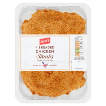 Jack's 4 Breaded Chicken Steaks 500g