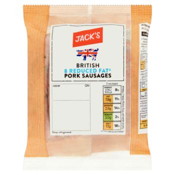 Jack's 8 British Reduced Fat Pork Sausages 454g