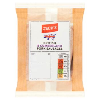 Jack's 8 British Cumberland Pork Sausages 454g