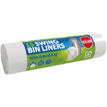 Go Local 15 Swing Bin Liners with Drawstring 50L PM £1.19 
