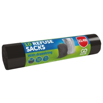 Go Local 10 Refuse Sacks with Drawstring 50L PM £1.49 